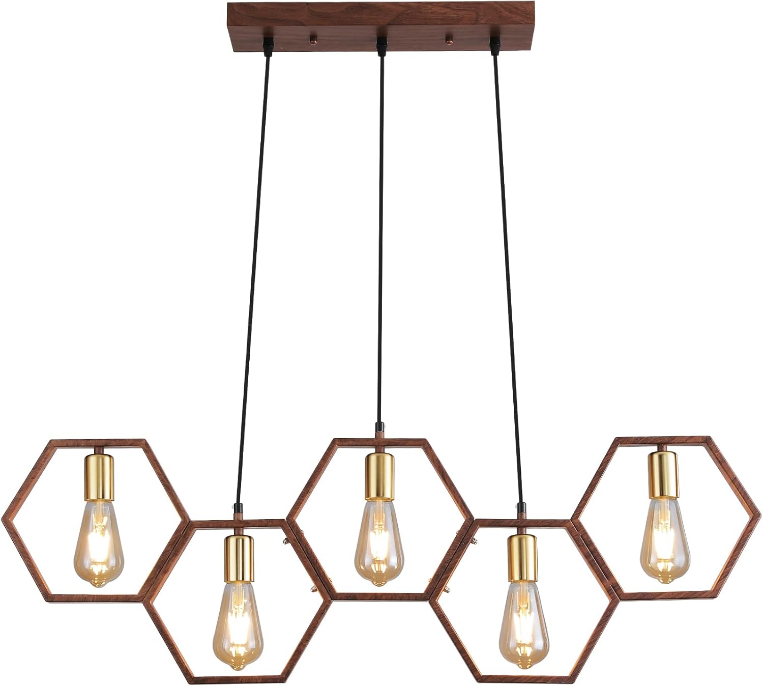 Dining Room Light Fixture Farmhouse Pendant Lights Kitchen Island Rustic Kitchen Light Fixtures 5 Lights Wood Color Black Metal Rectangular Chandelier Ceiling Hanging Lighting 38"