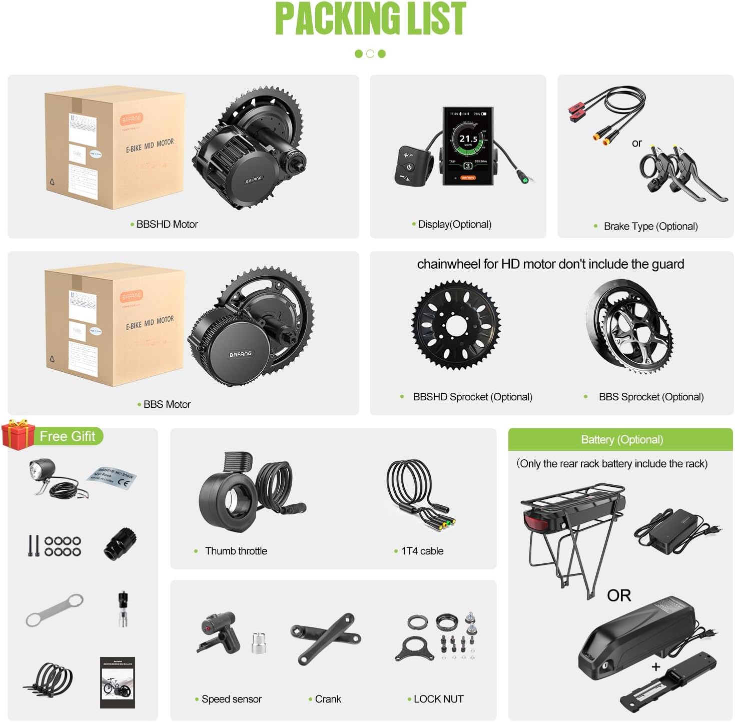 BAFANG BBS02 48V 750W Mid Drive Kits Mid Motor Ebike Conversion Kits with 42T Chainring Wheel and 800S Display(No Battery) Fit 68-73MM BB Size Bikes