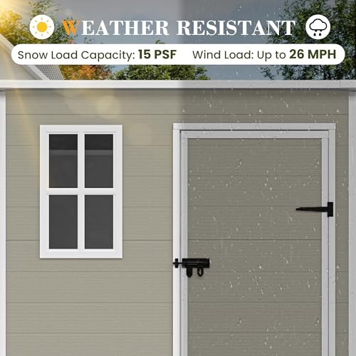 UDPATIO Outdoor Storage Shed 6 x 6 FT, Resin Garden Sheds with Floor Plastic Patio Outdoor Storage Shed with Lockable Door for Tool, Bike, Garbage Gray White