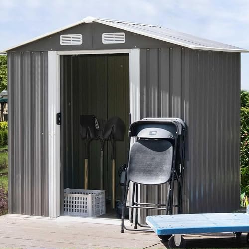 4ever2buy 8 x 8 FT Metal Outdoor Storage Shed, Large Shed Garden Storage Sheds, Galvanized Steel Shed with Air Vent for Backyard, Sheds & Outdoor Storage 2 Slide Door, Patio, Lawn