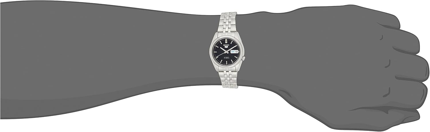 SEIKO SNK357 Automatic Watch for Men 5-7S Collection - Striking Black Dial with Day/Date Calendar, Luminous Hands, Stainless Steel Case & Bracelet
