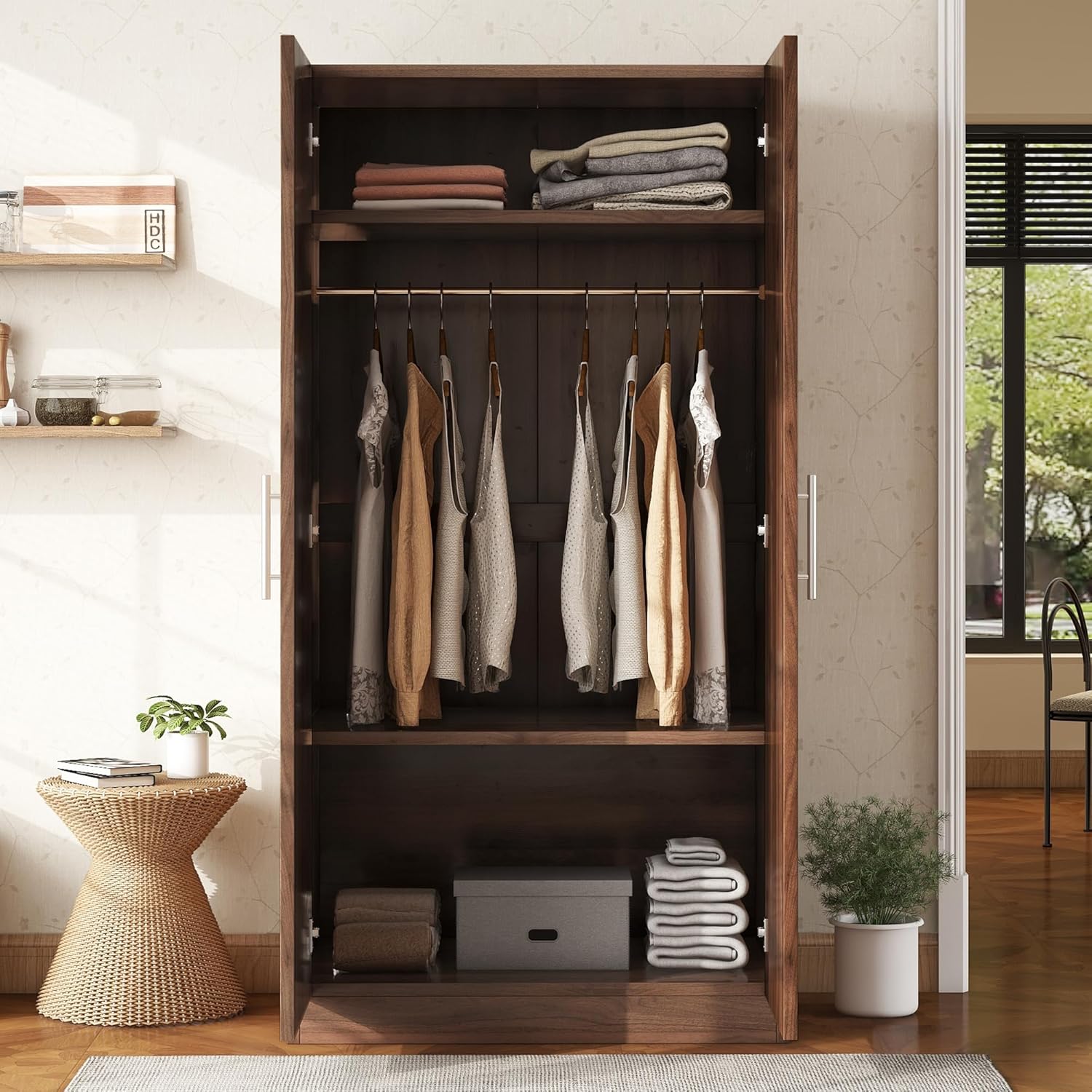 2-Door Wooden Wardrobe Armoire with 3 Storage Shelves Wooden Wardrobe Closet armoire Wardrobe Closet