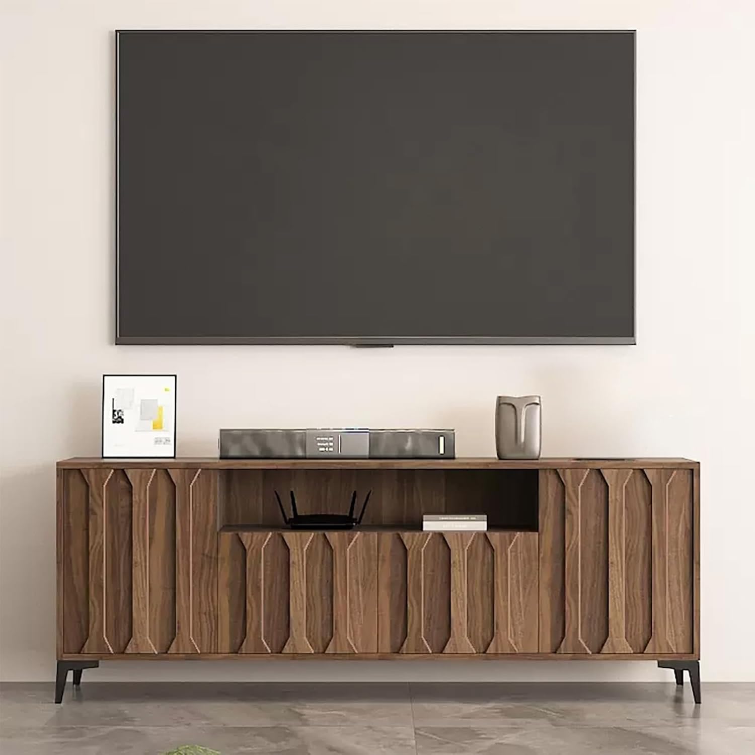 Tall Tv Stand, 160×40×70cm, Wooden TV-Console, Brown TV Cabinet, Entertainment Center Table with Large Storage, Bearing Capacity 500kg, for Living Room, Bedroom