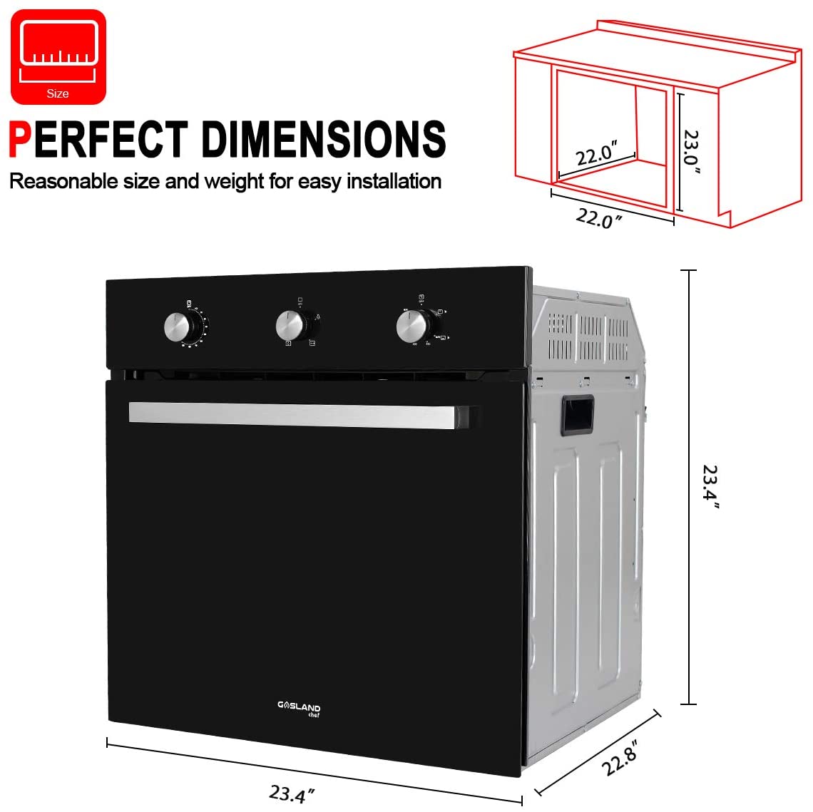 Single Wall Oven, GASLAND Chef GS606MB 24" Built-in 6 Cooking Function Single Wall Gas Oven, Mechanical Knob Control Gas Wall Oven
