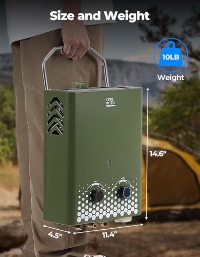 KEMIMOTO propane tankless water heater outdoor，1.32Gpm 34000 BTU Camping Portable Water Heater，Easy Installation, Lightweight for Taking，Suitable For Rv/Camping/Cabin