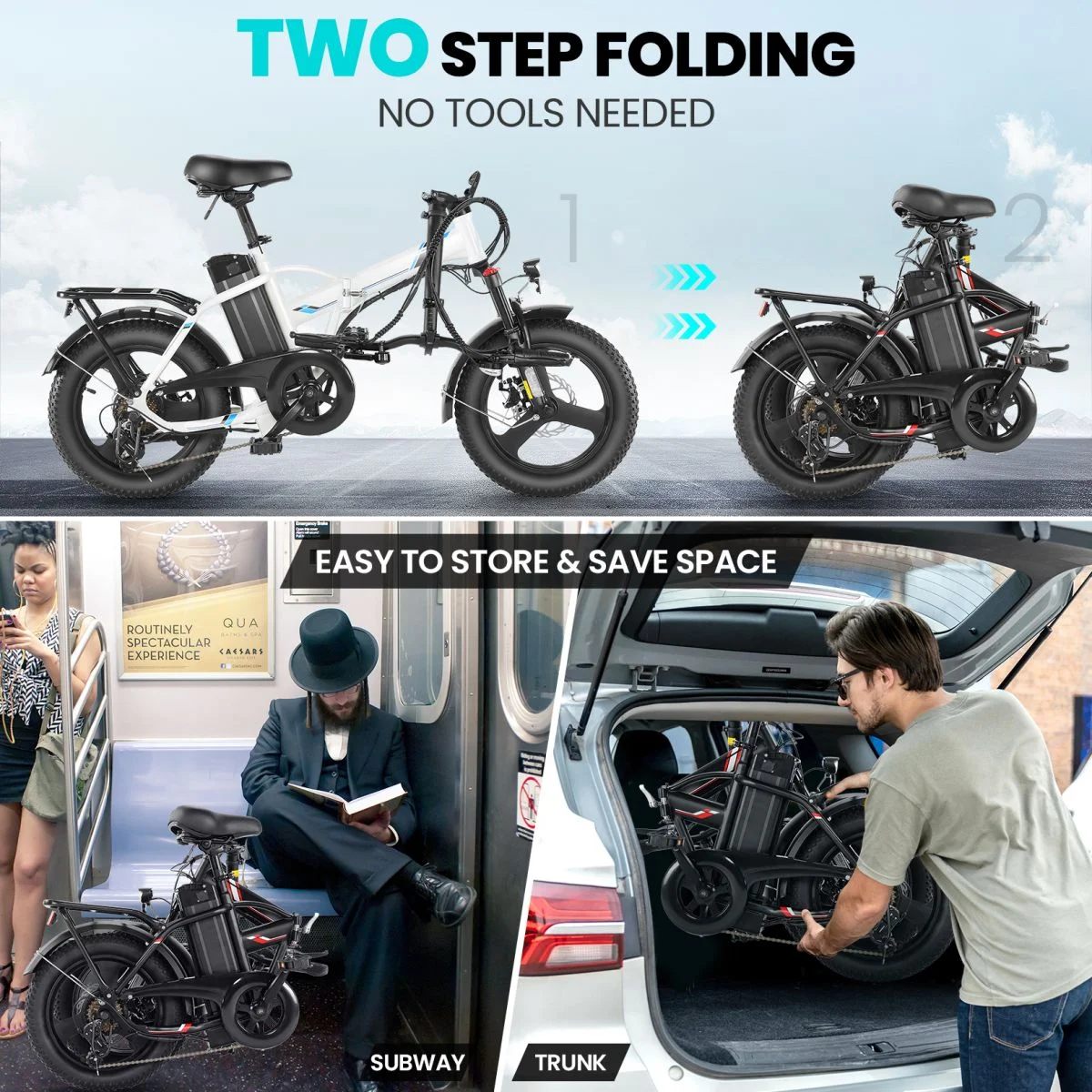 Elifine 16"×3.0 Fat Tire Folding Electric Bike for Adults, 350W Lockable Suspension Fork Electric Bicycle, LCD Display Foldable Ebike with 48V 7.8Ah Battery, 19.8 mph Snow Bike up to 50 Miles Range
