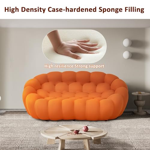 74.8'' Modern Loveseat Sofa, 2 Seater Mesh Fabric Love Seat Floor Sofa, 3D Honeycomb Shape Bubble Sofa Curved Couch for Living Room, Office, Apartment