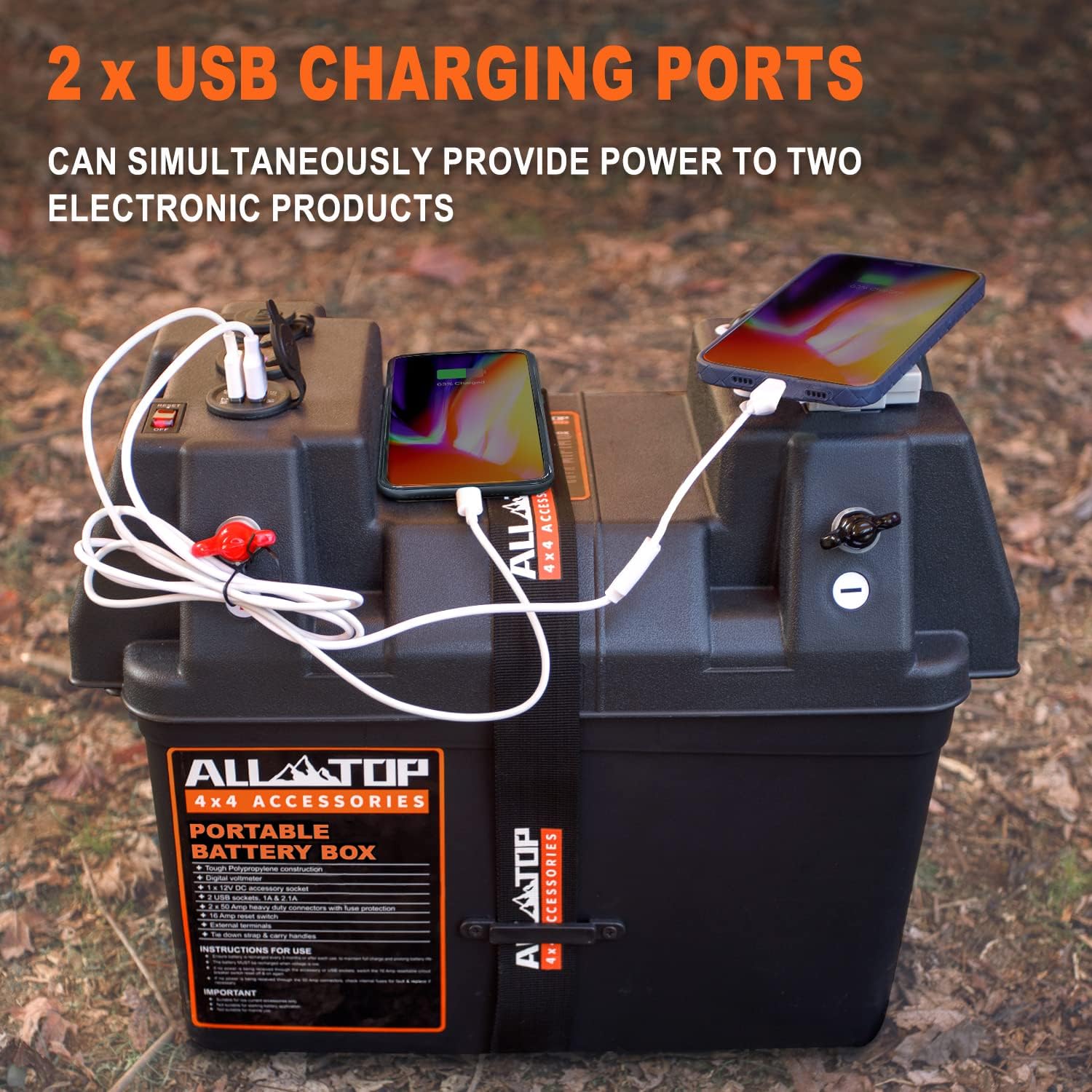 ALL-TOP Battery Box 12V Smart Portable Solar Generator Power Battery Box with Dual Anderson Plugs, USB and DC Ports For RV, Camper And Trailer Batteries, Black