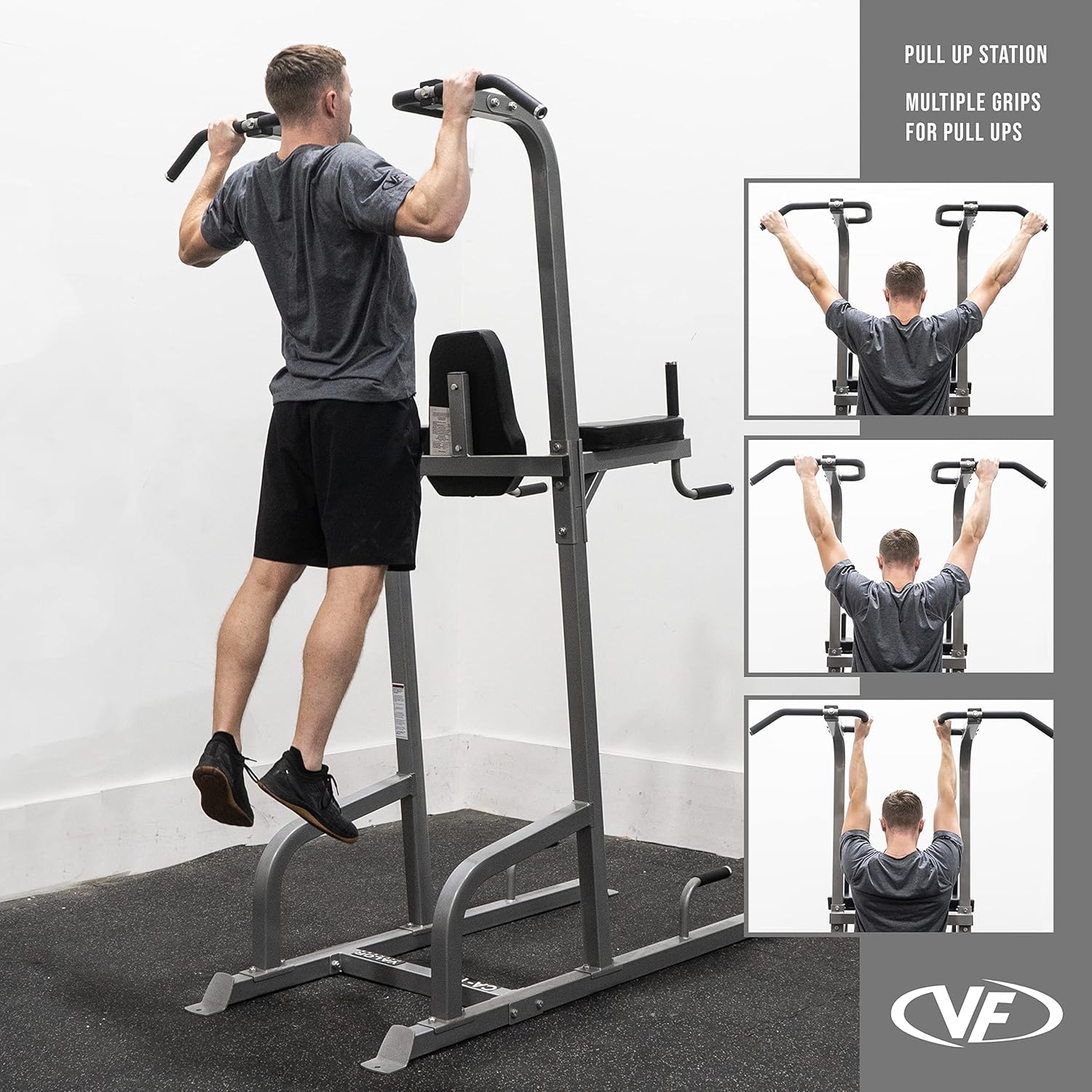 Valor Fitness Power Tower Dip Station - Functional Workout - Pull Ups Chin Ups Knee Raises Leg Raises Dips Machine Push Ups - Home Gym Strength Training Equipment -CA-16