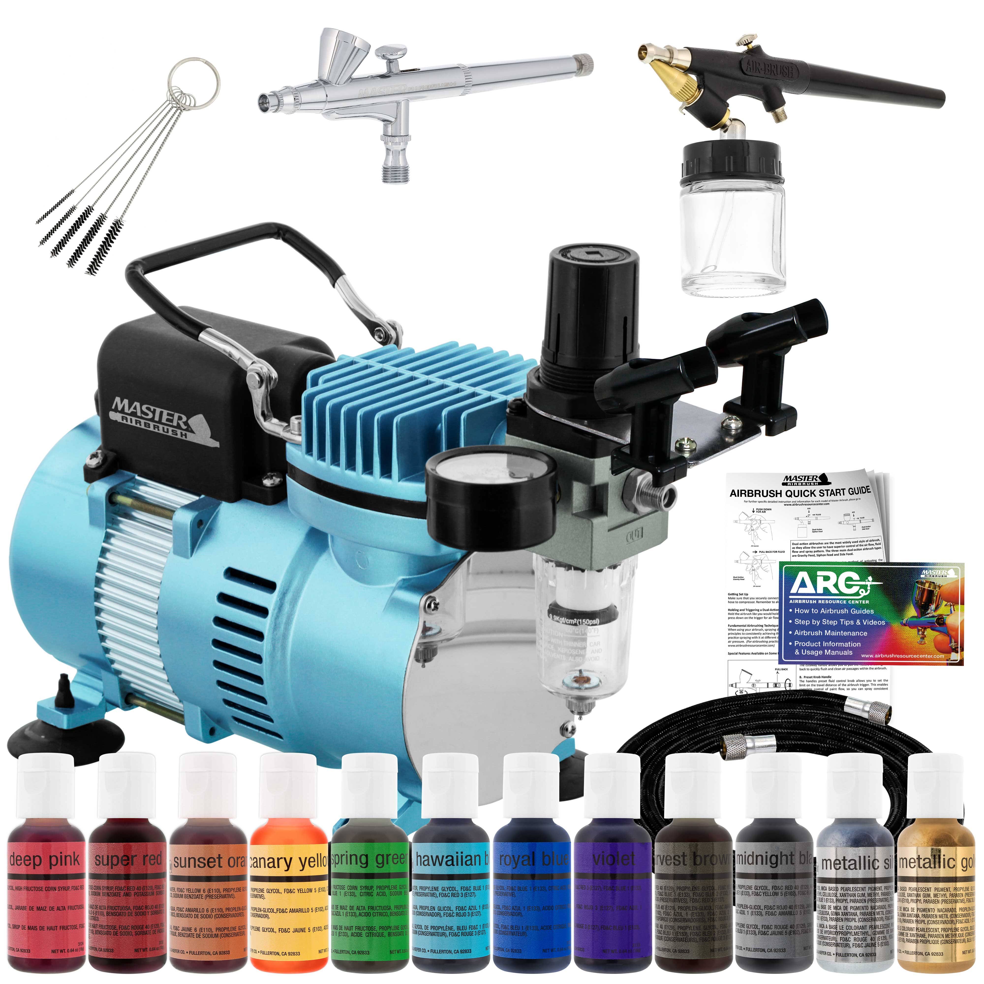 Complete Cake Decorating Set with 12 Chefmaster Airbrush Cake Color Set
