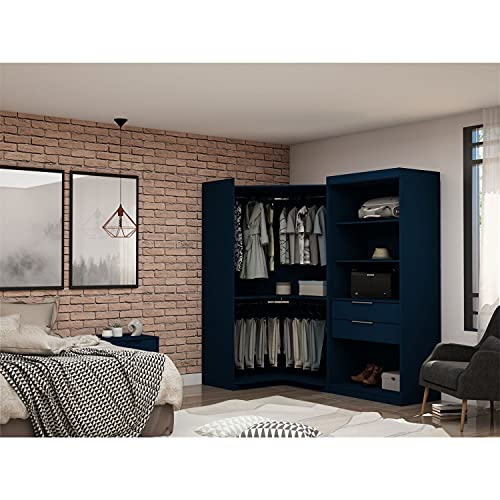 Manhattan Comfort Mulberry 2.0 Corner Wardrobe Closet with Drawers, Hanging Rods and Adjustable Shelves, Free Standing Semi Open Sectional Design for Bedrooms & Dressing Rooms, 2 Piece Set, White