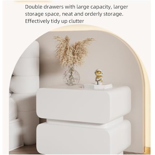 Bedroom Modern Bedside Table, Nightstand with 2 Drawers, Cream Style Simple Modern Solid Wood Bedside Table, Bedside Table, Wooden Nightstand, Modern Bedside Table(White,15.75*15.75*19.69in)