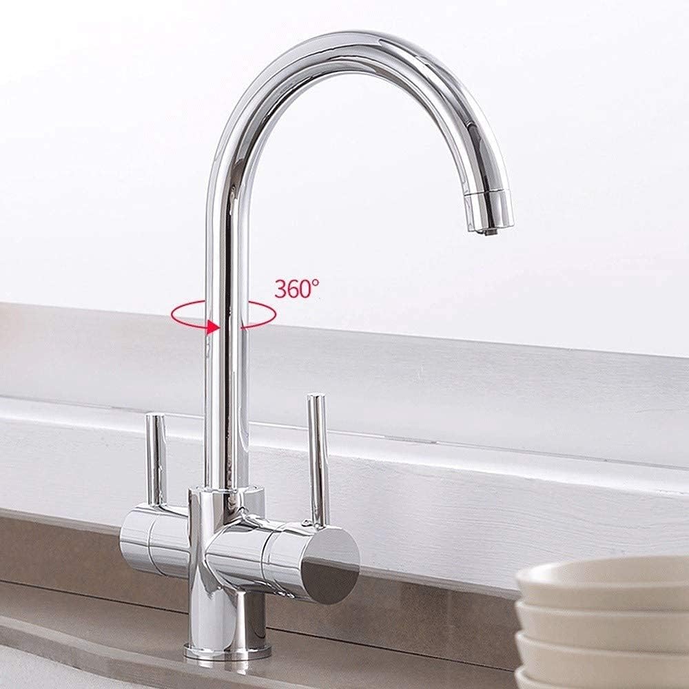 Kitchen Sink Taps, Water-Tap Modern Taps,3 Way Water Filter Taps Kitchen Sink Mixer Tap Pure Drinkifaucet Dual Lever 360° Rotatable Stand 3-Way Kitchen Faucet for Water Filter