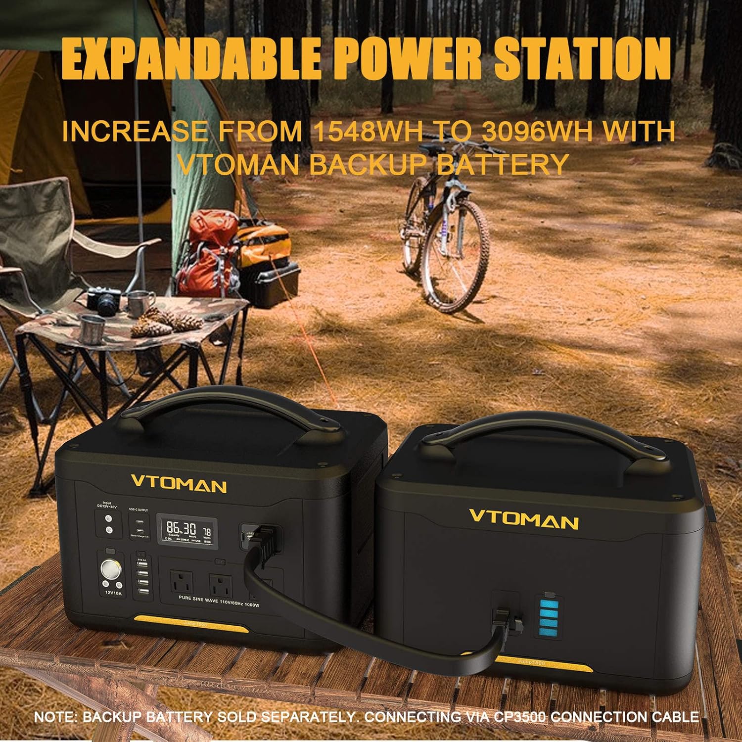 VTOMAN Jump 1500 Portable Power Station with Jump Starter, 1500W/1548Wh LiFePO4 Battery Station with AC 1500W(Peak 3000W)/PD 100W/QC3.0/DC 12V, Battery Powered Generator for Outdoor RV/Van Camping