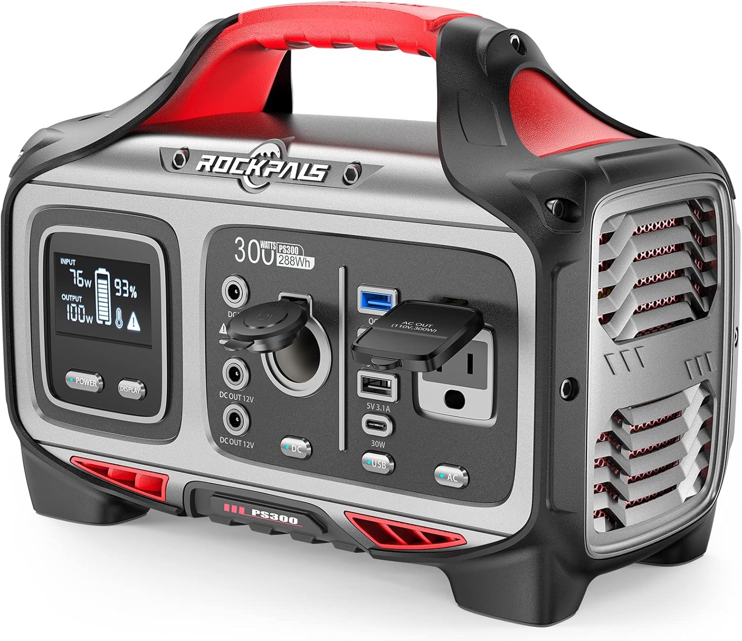 ROCKPALS 300W Portable Power Station, 280wh (78000mAh) Solar Generator with 110V Pure Sine Wave AC Outlet, USB-C PD Input/Output, QC 3.0, CPAP Backup Lithium Battery for Outdoor Camping Emergency