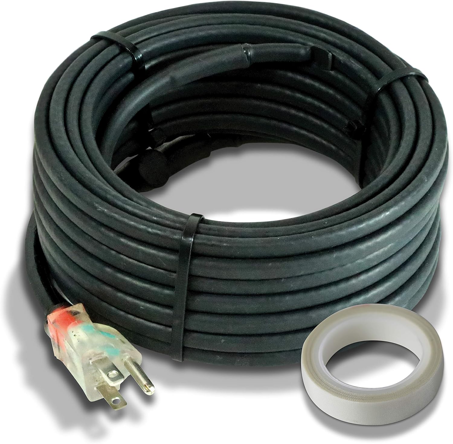 Heat Cable for Pipe Freeze Protection, 60 feet, with Built-in Thermostat and 16 Feet of High-Temp Installation Tape, Heavy-Duty, Self-Regulating, 120 volt …