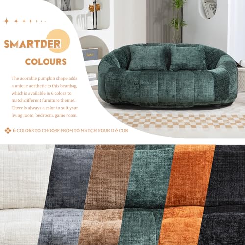 Giant Bean Bag Chair Couch with Foam Filler, Oversized Bean Bag Sofa for Adults,Teens, Comfy Floor Loveseat with 2 Pillows, Lazy Beanbag Lounger for Living Room, Game Room, Office, Chenille Emerald