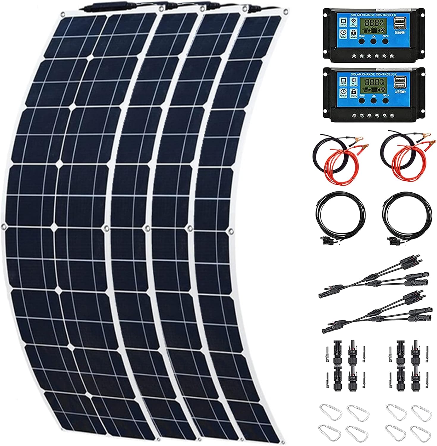 800 Watt 24V/12V Monocrystalline Solar Panel Kit Bendable 4 X 200W Flexible Solar Panels with 40A Charge Controller, Portable Solar Battery Charger for RV Boat Cabin Van Car Uneven Surfaces������