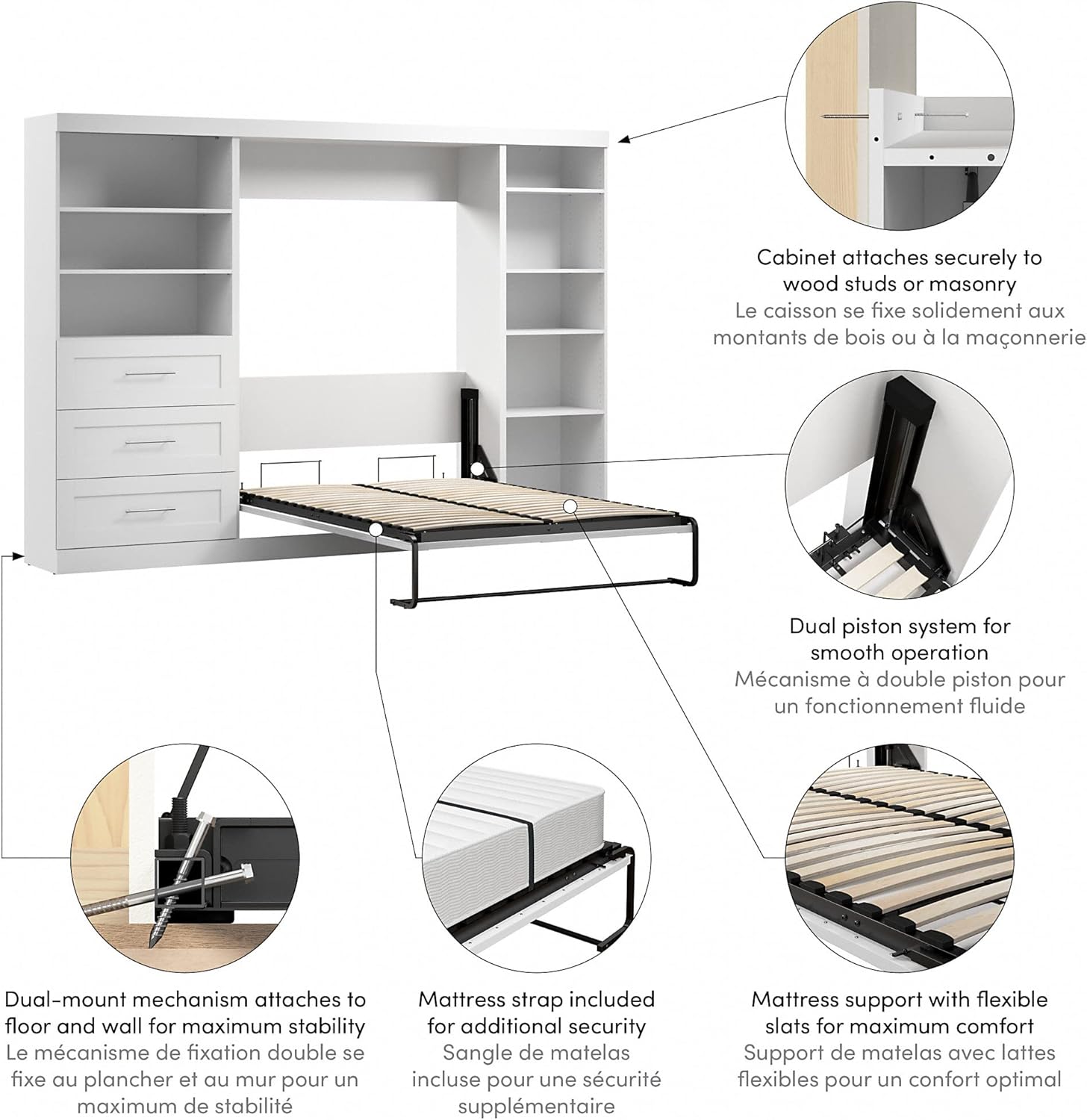 BESTAR Pur Murphy, Space-Saving Wall Bed for Multi-purpose Room, FULL, White