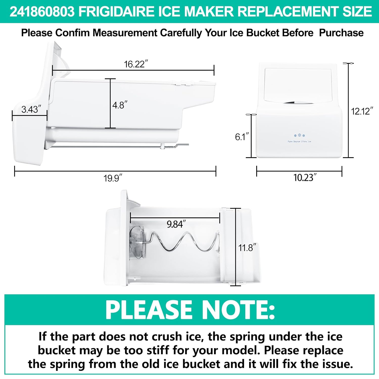 Upgraded 241860803 Refrigerator Ice Bucket Assembly Compatible with Frigidaire Ice Maker Replacement Ice Bin Container Parts AP4300918 LFSS2612TF0 LFSS2612TE0 FFSS2615TS0 FFHS2611PFEA Ice Maker