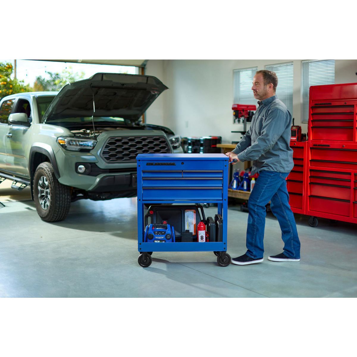 U.S. GENERAL 30 in., 4-Drawer Tech Cart, Red