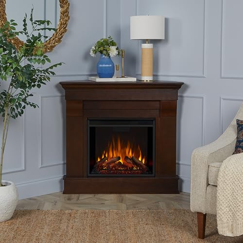 Real Flame Chateau 41" Corner Electric Fireplace with Mantel for Living Room or Bedroom, Replaceable Fireplace Insert Heater, Realistic Log and Flame Effect, Remote Control, Timer, White