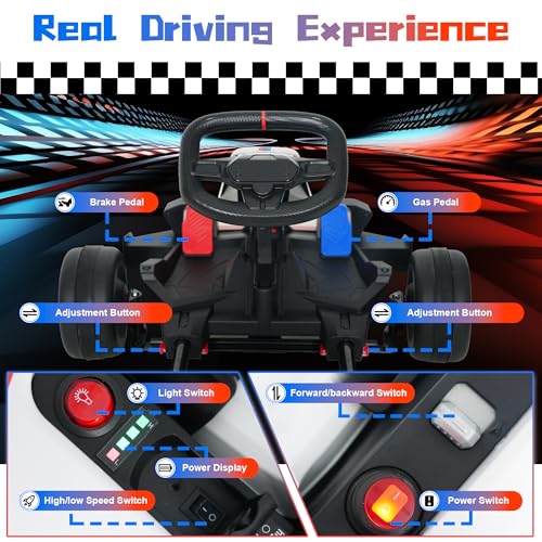 Licensed BMW Electric Go Kart for Kids Ages 6-12, 24V 9AH Drift Kart with Two 200W Motors, LED Lights, Drift Mode& 2 Speed Modes, Adjustable Seat (White)