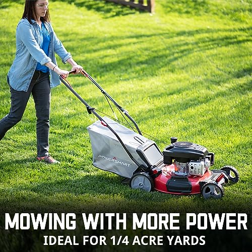 PowerSmart Gas Push Lawn Mower 21in. 144cc 4-Cycle Engine 3-in-1 Mulch, Bag, Side Discharge, 6-Position Height Adjustment