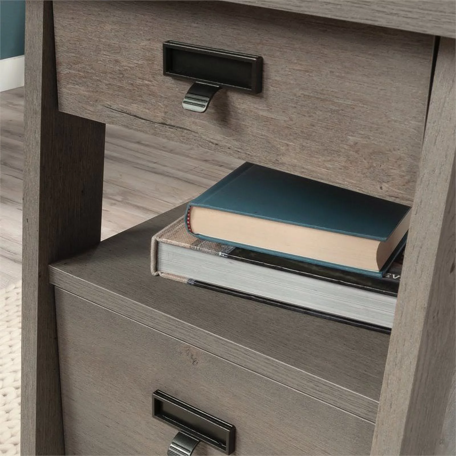 Sauder Trestle Executive Desk with Drawers, Mystic Oak Finish