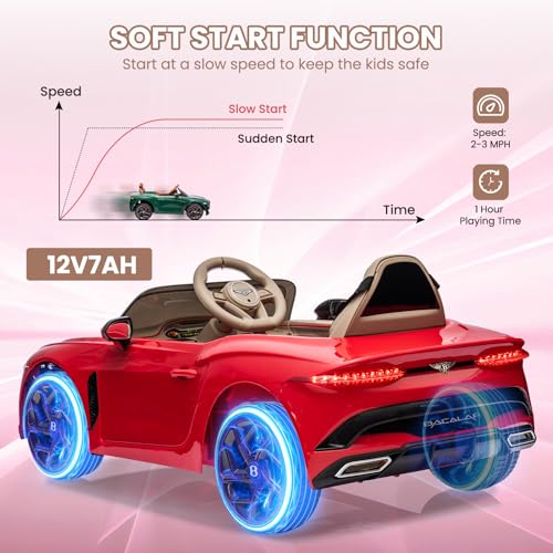 GAOMON 12V Ride on Car, Licensed Bentley Bacalar Kids Electric Car w/Parent Remote Control, 3 Speeds, Scissor Doors, Music, LED, Kids Cars to Drive Gift for Boys Girls, White