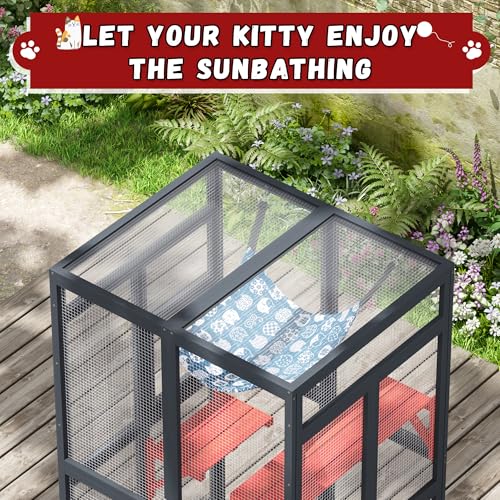Catio Outdoor Cat Enclosure, Wooden Catio with Window Access for Patio, Indooe Kitty House (Black)