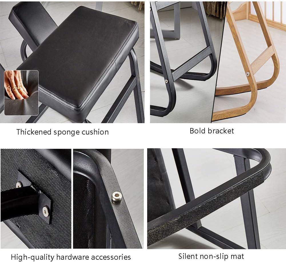 Black Leather Cushioned Rocking Kneeling Chair for Home and Office, Correct Posture Ergonomic Stool, 75 × 45 × 54cm