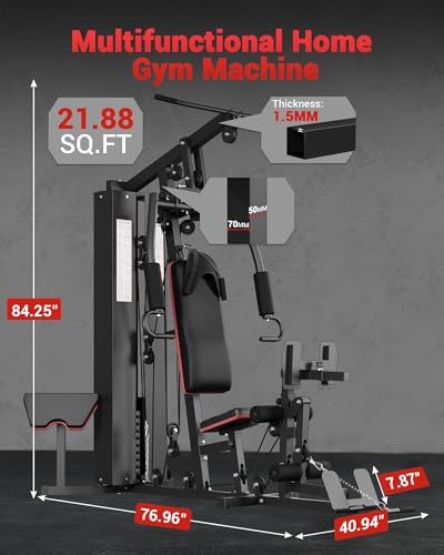 Home Gym Machine, Full Body Workout Machine with 150LBS Weight Stack, Multifunctional All in One Exercise Equipment Station with Preacher Curl Pad, Leg Developer for Strength Training