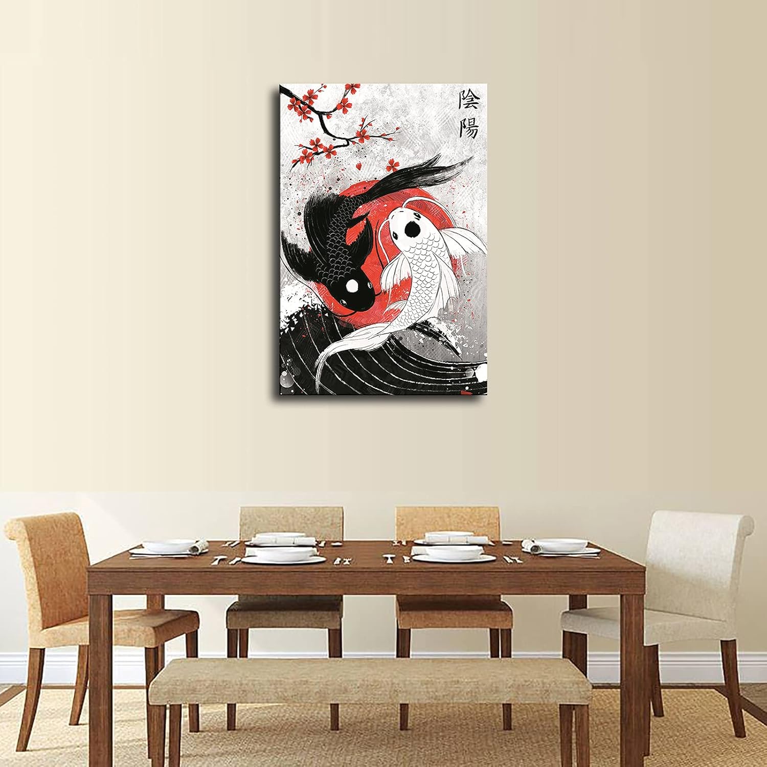 patient Koi Fish Wall Art Yin Yang Poster Canvas Printing|16 X 24|Room Aesthetic|Bedroom Living Room Japanese Style Decoration (16×24 inch)