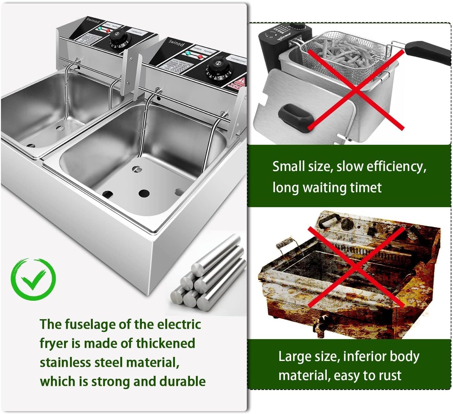 Commercial Deep Fryer with Basket, 12 Liter Adjustable Temperature Fryer 3400W