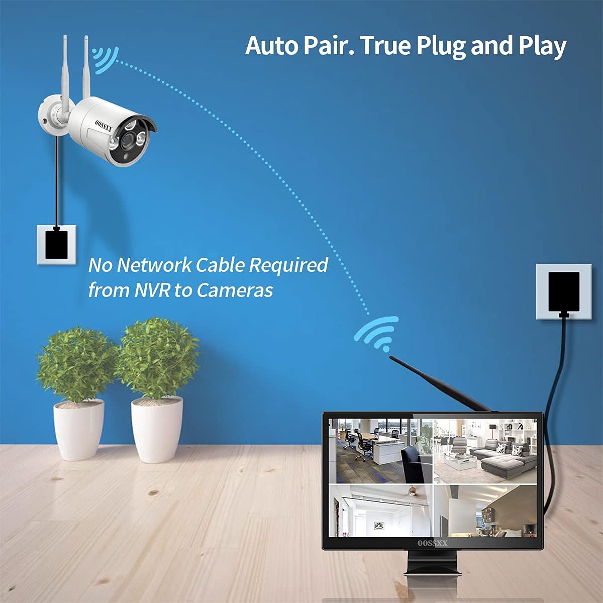OOSSXX {Dual Antennas Wireless Enhanced & All-in-One} 2K 3.0MP Wireless Home Security Camera Systems Outdoor with 10inch Monitor, Wi-Fi Video Surveillance Camera System with 1TB