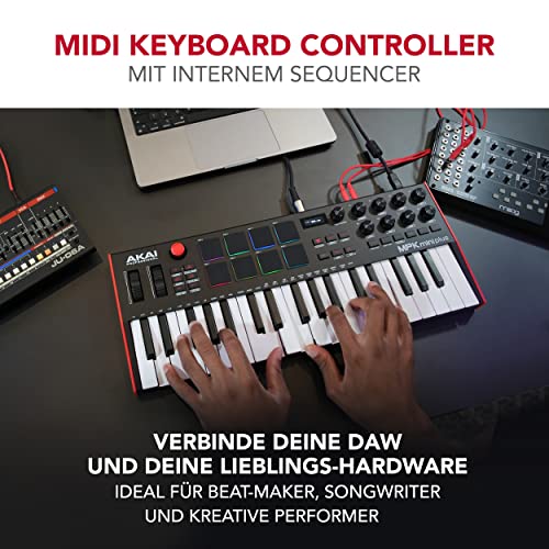 Akai Professional MPK Mini Plus - USB MIDI Keyboard Controller with 37 Mini Keys, 8 MPC Pads, Sequencer & Focusrite Scarlett Solo 3rd Gen USB Audio Interface, for the Guitarist, Vocalist