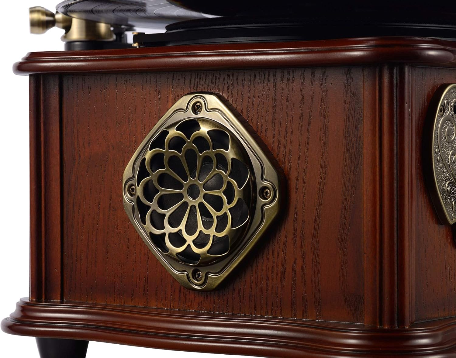 Wooden Phonograph Gramophone Turntable Vinyl Record Player Speakers Stereo System Control 33/45 RPM CD FM AUX USB Ouput Bluetooth 4.2