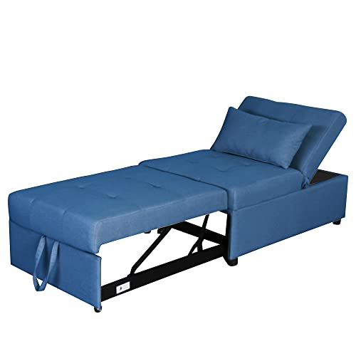 Fold Sofa Bed,Folding Ottoman Sleeper Sofa Bed,Modern Convertible Sleeper Chair Bed Sleeper Couch Bed Single Studio Futon Bed Guest Chaise Lounge Bed with Adjustable Recliner(Linen Fabric Blue)