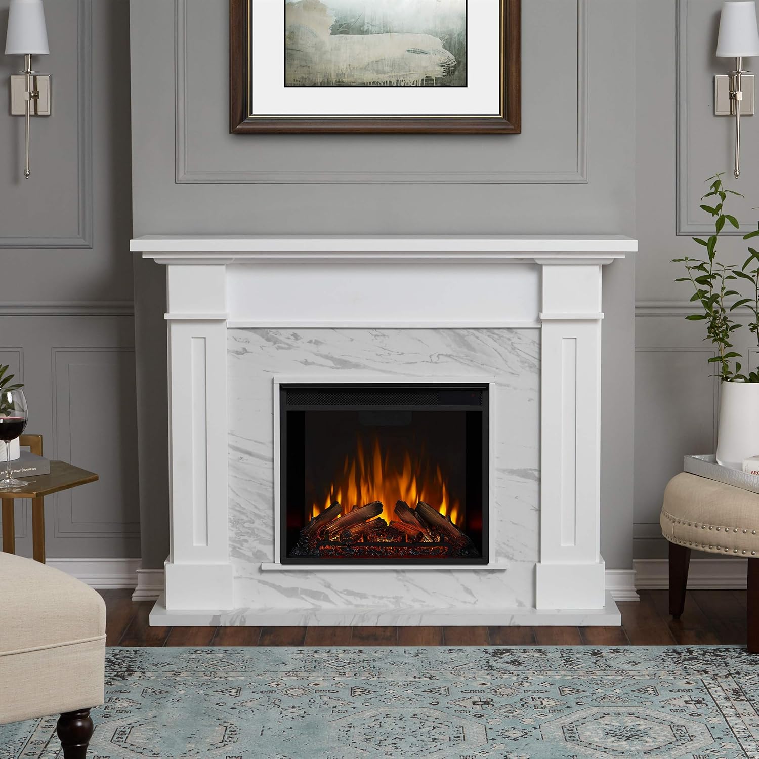Real Flame Burnished Oak Kipling Electric Fireplace, Medium