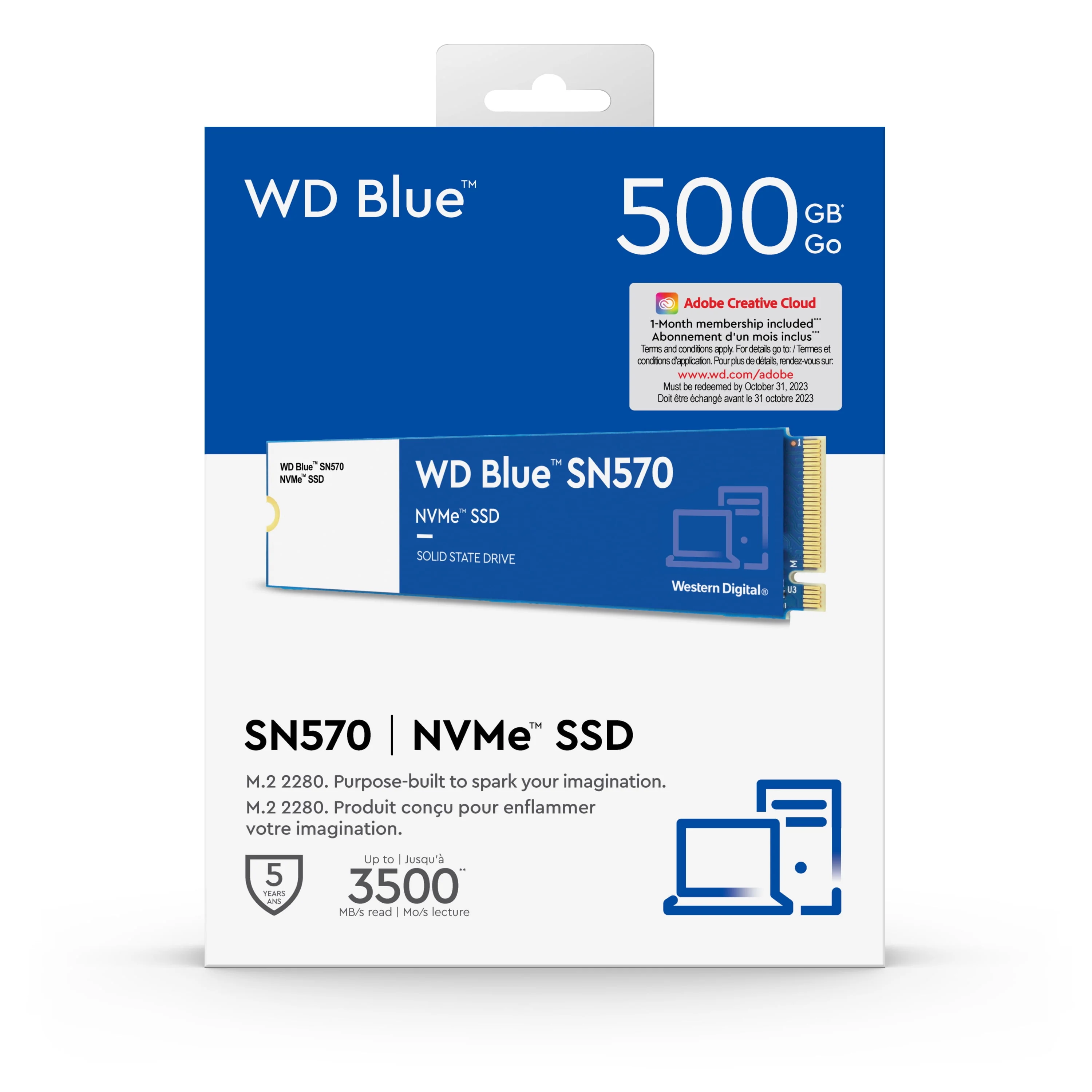 WD Blue 500GB SN570 NVMe SSD - WDBB9E5000ANC-WRSN