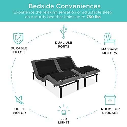 Best Choice Products Ergonomic Twin XL Size Adjustable Bed, Zero Gravity Base for Stress Management w/Wireless Remote Control, Massage, USB Ports