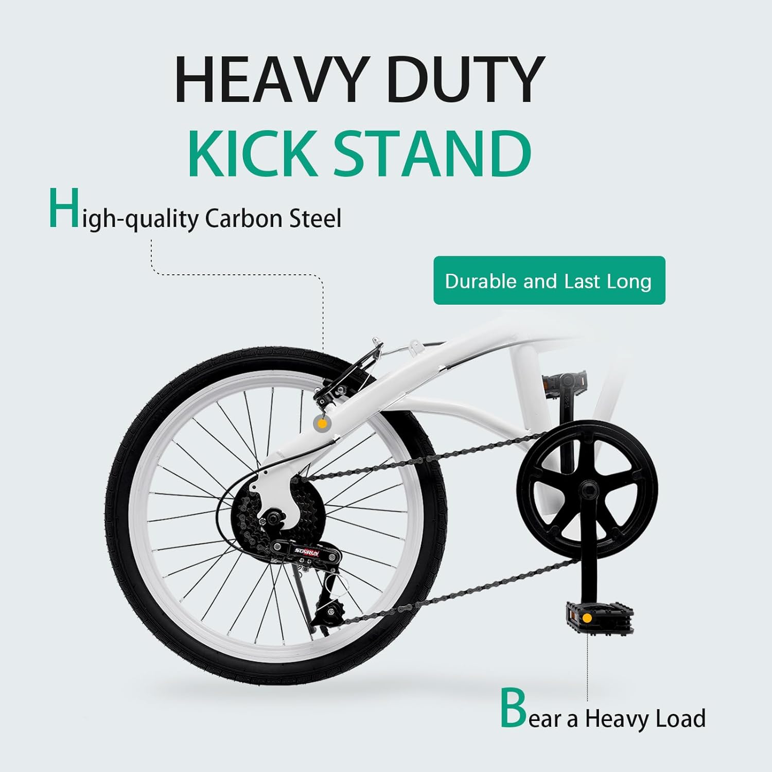 Adult Folding Bike, 20" 28 lbs White Folding City Bicycle with 7 Speed Shifter, 198lbs Load Capacity Light Weight Carbon Steel Height Adjustable Camping Bicycle Folding Bike for Adult