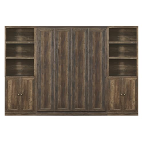 Queen Size Wall Murphy Bed with 2 Side Cabinet Storage Shelf and Built-in USB Ports for Guest Room, Bed Room and Living Room