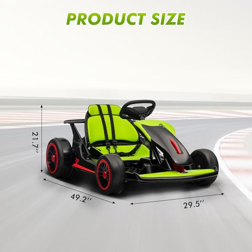 Go Kart, Electric Drift Kart Car with Adjustable Seat, 24V 7Ah Outdoor Ride On Toy, 2 * 200W Motor, 8.1 MPH, LED Lights, Toy Race Car for Kids 6-12 Years Old