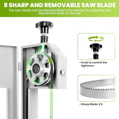 Bone Saw Meat Cutter, 1500W Industrial Butcher Tool Meat Saw, 0.04-7.8 In Cutting thickness Meat Band Saws, 330-441 LBS/H High Speed for Butchering for Ribs/Beef/Poultry