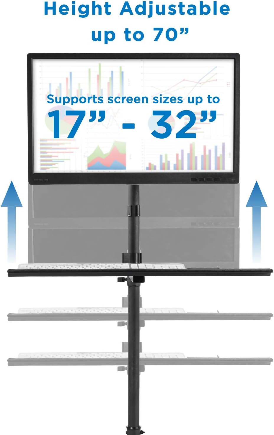 Mount-It! Rolling Computer Cart, Mobile Workstation with Tray Monitor Mount and CPU Holder, Height Adjustable and Mobile Stand for Office and Industrial Use