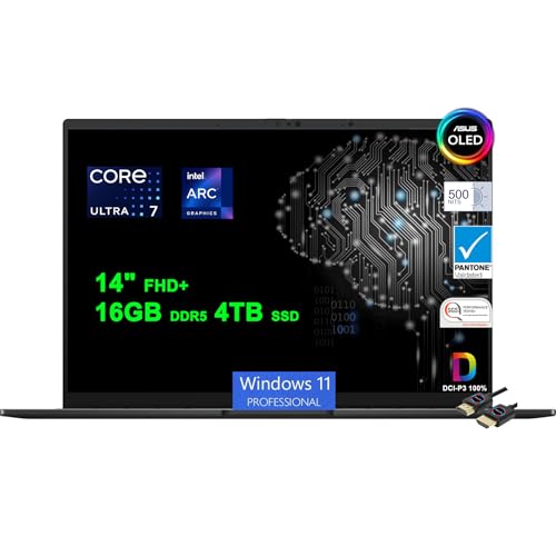 ASUS Zenbook OLED Copolit AI PC Laptop | 14" FHD+ Lumina OLED Touch 550nits 100% DCI-P3 Glossy | Intel 16-core Ultra 7 155H | 16GB DDR5 2TB SSD | Backlit Thunderbolt Harman/kardon Win11Pro +HDMI Cable