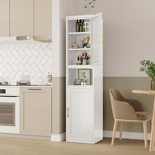 Tall Bathroom Storage Cabinet, 71" H Slim Corner Floor Cabinet with 2 Doors and 3 Adjustable Shelves, Small Space Narrow Bathroom Organizer for Bathroom Living Room Home Office