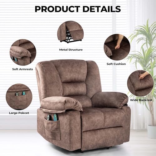 Power Lift Recliner Chair for Elderly,Lazy Boy Recliner Chair with Massage and Heat,Rocker Recliner Chair&Leather Recliner Chairs for Adults,Cup Holders and USB Charge Port,Pockets,Heavy Duty (Black)